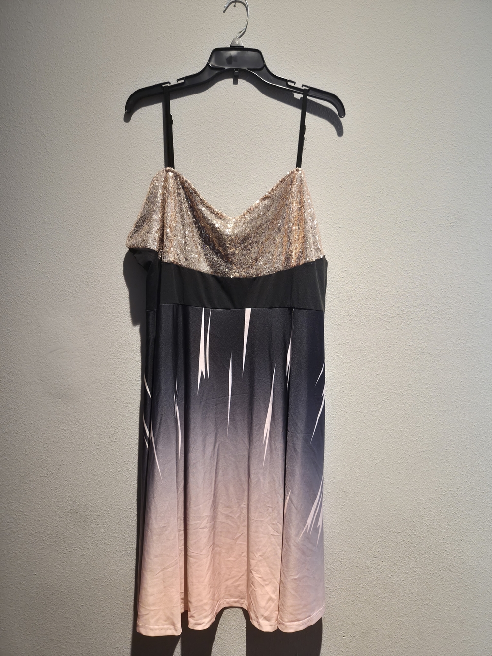 Sequin Bodice Ombre Midi Dress in Blush and Black